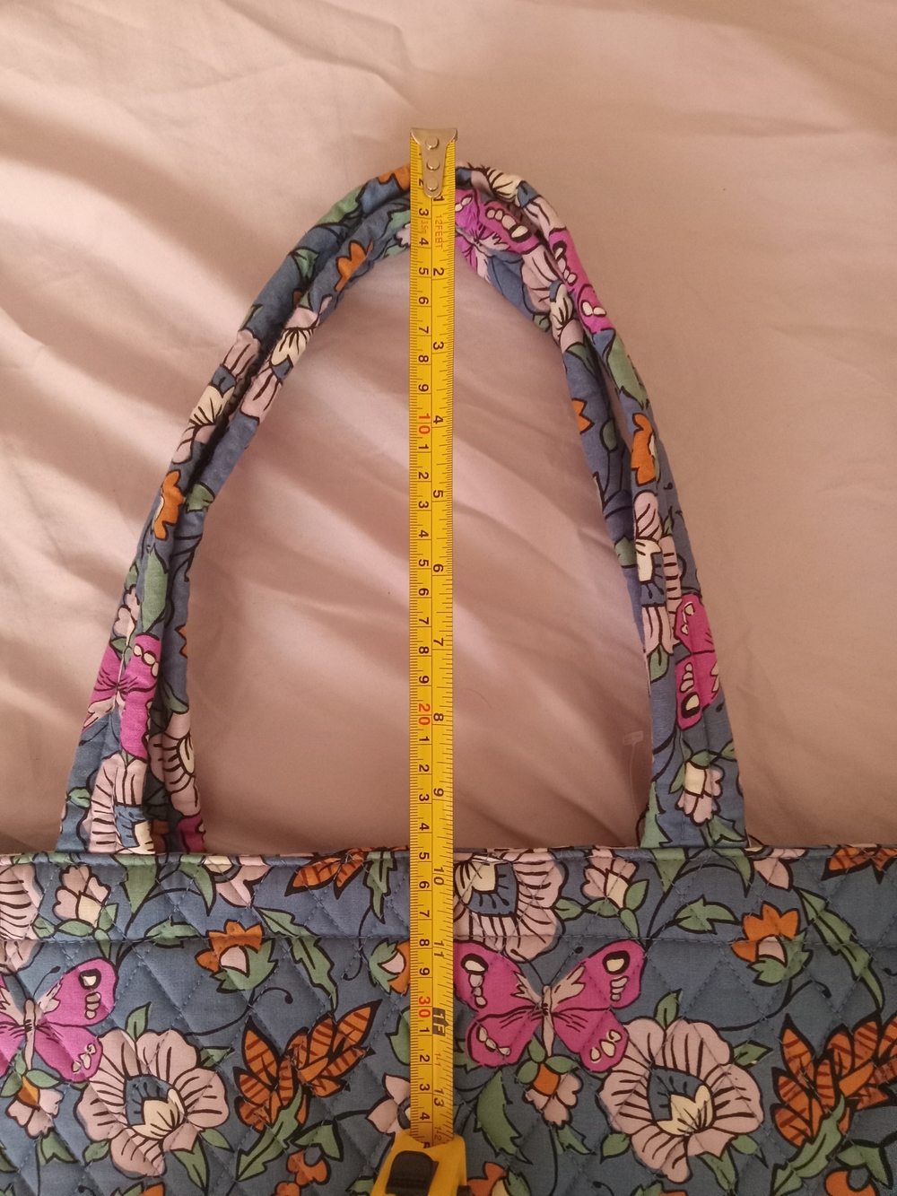 Vera Bradley Blue Quilted Floral Tote with Purple and Orange Accents - Picture 9 of 14